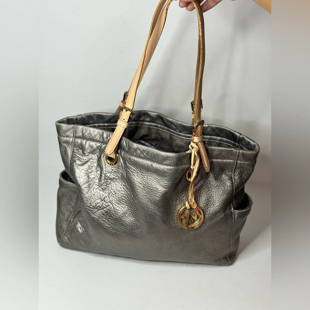 Michael Kors Metallic Grey Gold Hardware Tote Bag